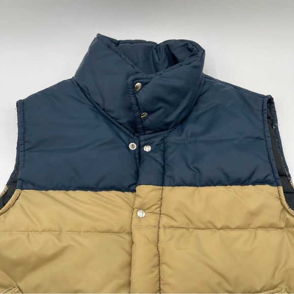 VTG 80s Puffer Vest Mens XL Blue Tan Two Tone Quilted Insulated Outdoors Snap - Picture 5 of 15